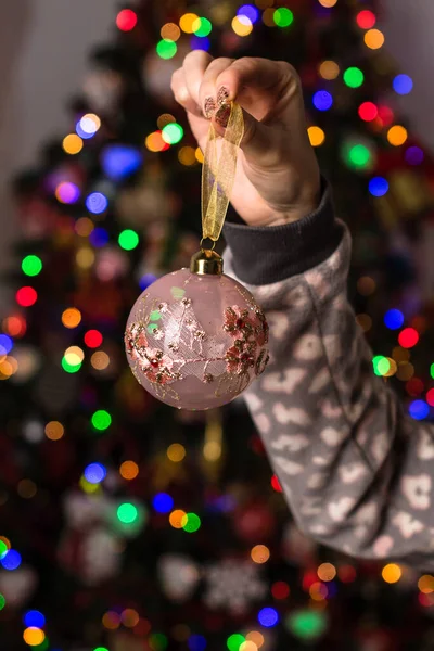 Woman Holding Her Hands Christmas Decorative Ornament — Stock Photo, Image