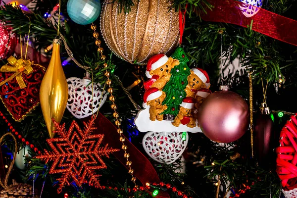 Beautiful Christmas Ornaments Decorations Hanging Christmas Tree — Stock Photo, Image