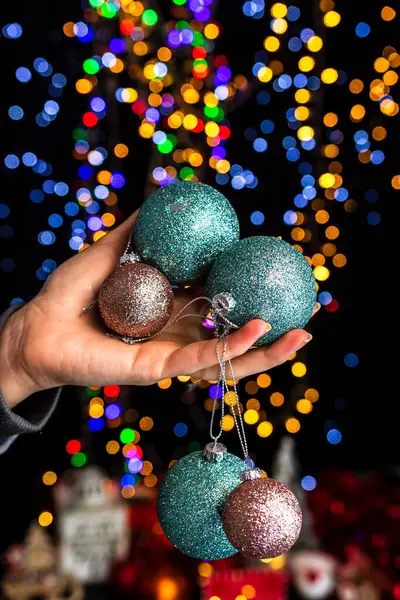 Celebración Decoración Navidad Contra Fondo Luces Bokeh —  Fotos de Stock