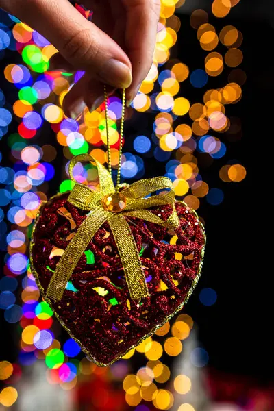 Celebración Decoración Navidad Contra Fondo Luces Bokeh — Foto de Stock
