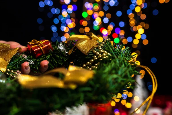 Celebración Decoración Navidad Contra Fondo Luces Bokeh —  Fotos de Stock