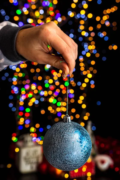 Celebración Decoración Navidad Contra Fondo Luces Bokeh —  Fotos de Stock