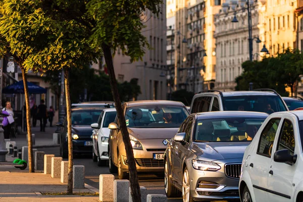 Car Traffic Pollution Traffic Jam Morning Evening Capital City Bucharest — Stock Photo, Image