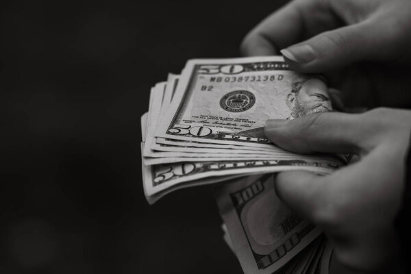 Money black and white. Detail of money