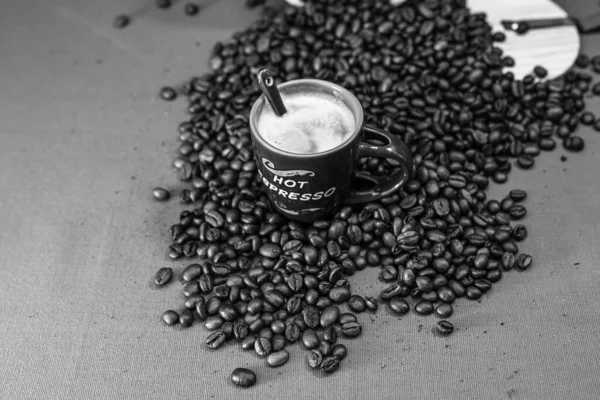 Schwarze Kaffeetasse Vorhanden Frühstückskaffee Konzept — Stockfoto