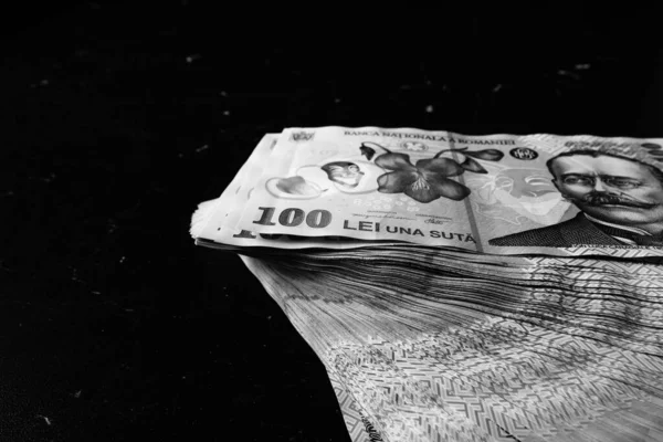 Stack Lei Rumunských Peněz Ron Leu Money Evropská Měna — Stock fotografie