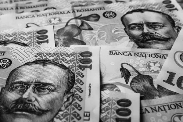 Stack Lei Rumunských Peněz Ron Leu Money Evropská Měna — Stock fotografie