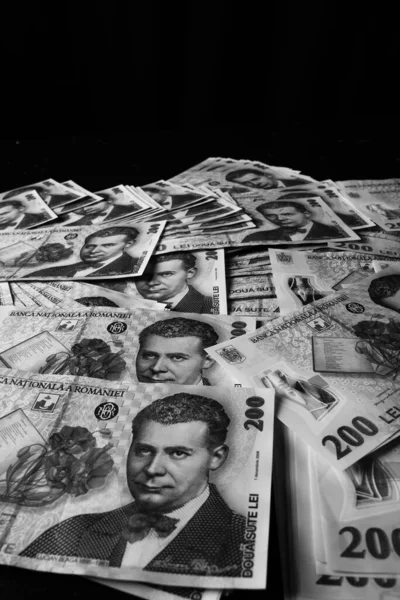 Stack Med Rumänska Lei Pengar Ron Leu Pengar Europeisk Valuta — Stockfoto