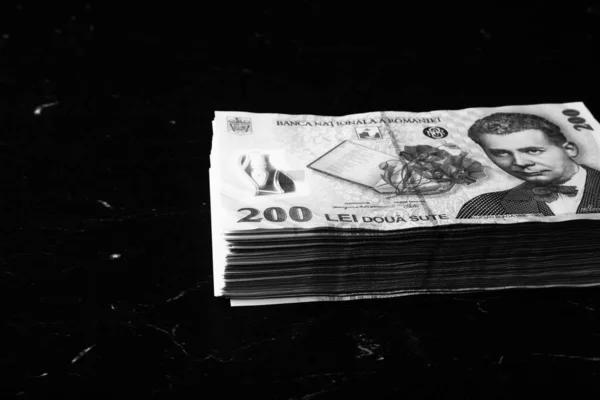 Stapel Van Lei Roemeens Geld Ron Leu Money Europese Valuta — Stockfoto