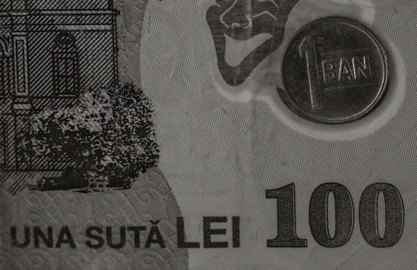 Детальна Фотографія Румунських Грошей Макро Знімок Румунського Лея Фото Грошей — стокове фото