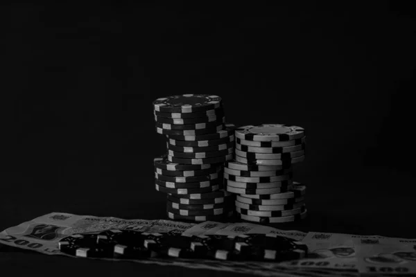 Poker chips, money and gamble