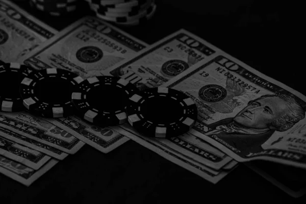 Poker chips, money and gamble