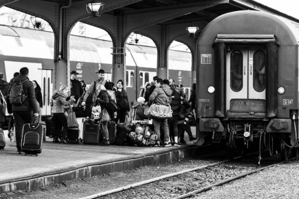 Comboio Bucareste Estação Ferroviária Norte Gara Nord Bucareste Roménia 2022 — Fotografia de Stock