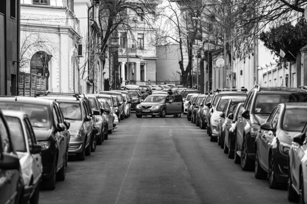 Tráfico Coches Contaminación Atasco Ciudad Centro Bucarest Rumania 2022 — Foto de Stock