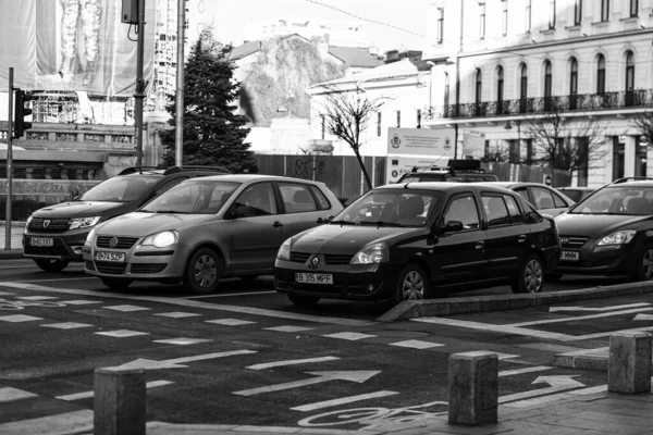 Tráfego Automóvel Poluição Engarrafamento Cidade Centro Bucareste Roménia 2022 — Fotografia de Stock