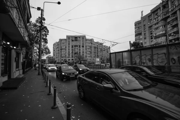 Tráfego Automóvel Poluição Engarrafamento Cidade Centro Bucareste Roménia 2022 — Fotografia de Stock