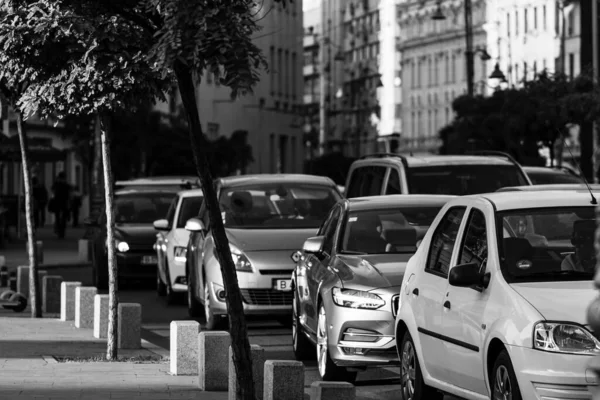 Tráfego Automóvel Poluição Engarrafamento Cidade Centro Bucareste Roménia 2022 — Fotografia de Stock