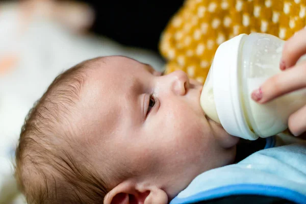 Бутылка Кормит Новорожденного Ребенка Концепция Материнства Здорового Образа Жизни — стоковое фото