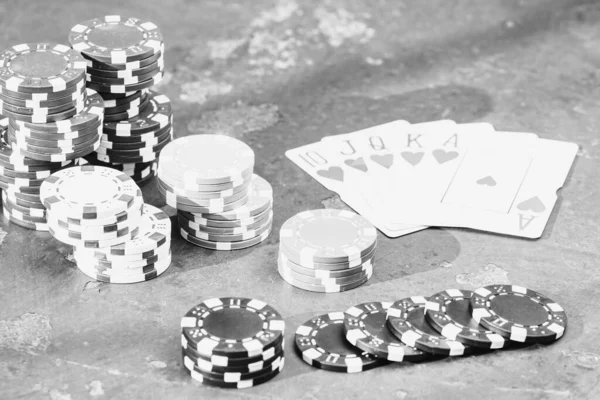 Poker chips, money and gamble