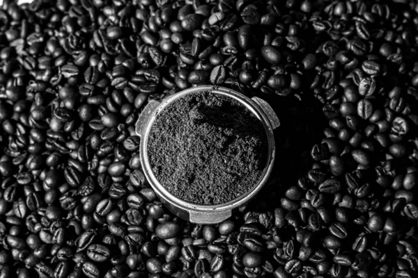 Чорна Чашка Кави Кавові Зерна Концепція Сніданку — стокове фото