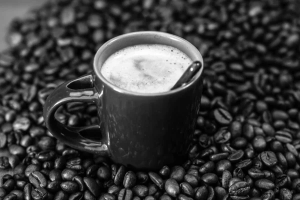 Taza Café Negro Granos Café Desayuno Concepto Café —  Fotos de Stock