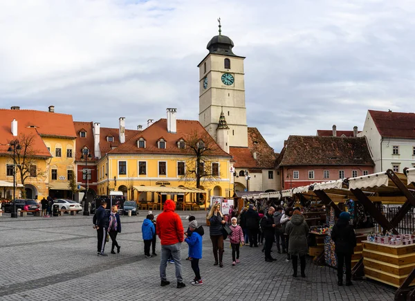 People Tourists Wandering Old Town Sibiu Romania 2022 — Zdjęcie stockowe