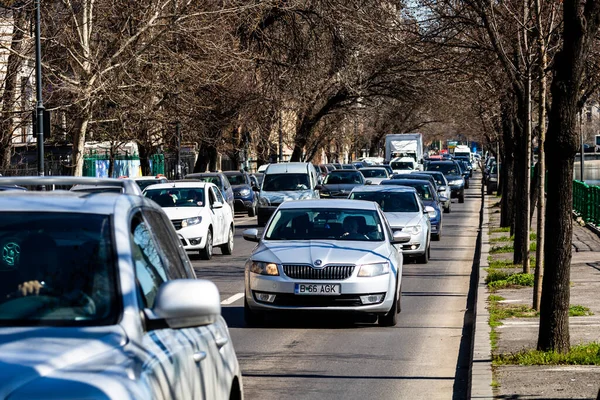 Circulation Automobile Pollution Embouteillage Matin Soir Dans Capitale Bucarest Roumanie — Photo