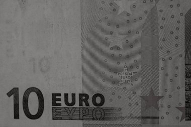 EURO banknote, photo of EUR currency. EUR money inflation in Europe