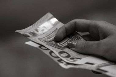 EURO banknote, photo of EUR currency. EUR money inflation in Europe