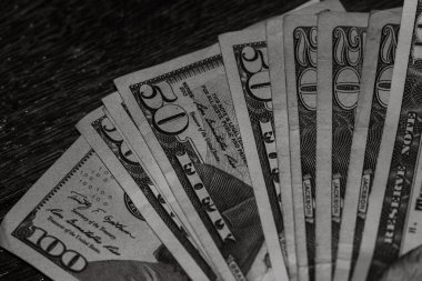 Amerikan doları para ve para fotoğrafı. Amerikan para birimi değişimi