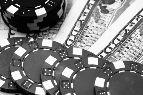 Poker chips, money and gamble