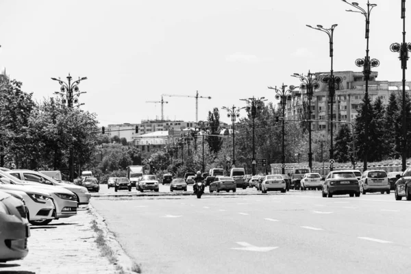 Tráfico Coches Contaminación Atasco Ciudad Centro Bucarest Rumania 2022 —  Fotos de Stock