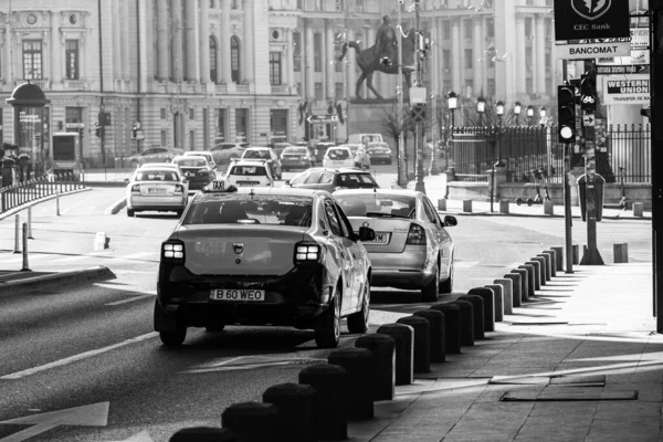 Car Traffic Pollution Traffic Jam City Downtown Bucharest Romania 2022 — Stock Photo, Image