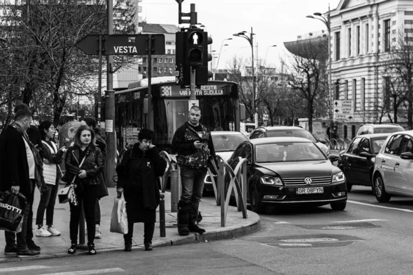 Car Traffic Pollution Traffic Jam City Downtown Bucharest Romania 2022 — Stock Photo, Image