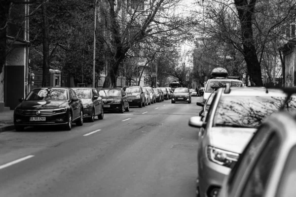 Biltrafik Föroreningar Trafikstockning Stad Centrum Bukarest Rumänien 2022 — Stockfoto