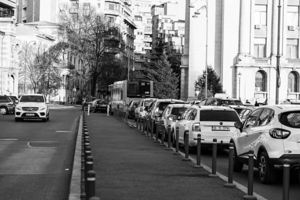 Tráfego Automóvel Poluição Engarrafamento Cidade Centro Bucareste Roménia 2022 — Fotografia de Stock