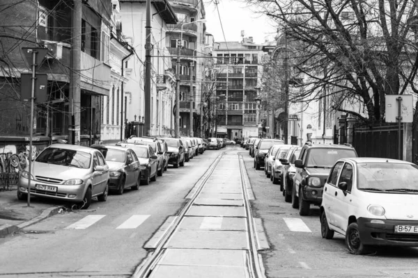 Tráfego Automóvel Poluição Engarrafamento Cidade Centro Bucareste Roménia 2022 — Fotografia de Stock