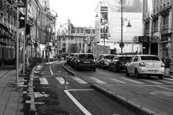 Tráfego Automóvel Poluição Engarrafamento Cidade Centro Bucareste Roménia 2022 — Fotografia de Stock