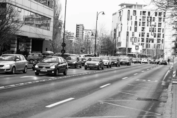 Tráfico Coches Contaminación Atasco Ciudad Centro Bucarest Rumania 2022 —  Fotos de Stock