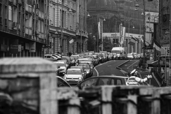 Biltrafik Föroreningar Trafikstockning Stad Centrum Bukarest Rumänien 2022 — Stockfoto