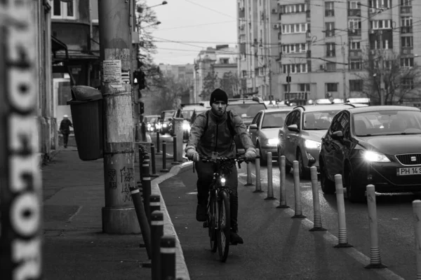 Car Traffic Pollution Traffic Jam City Downtown Bucharest Romania 2022 — Stock Photo, Image