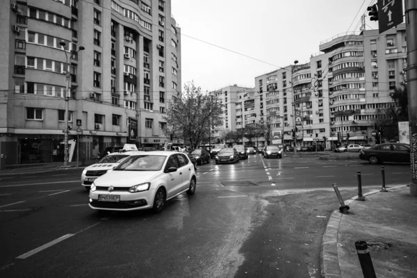 Circulation Automobile Pollution Embouteillage Centre Ville Bucarest Roumanie 2022 — Photo
