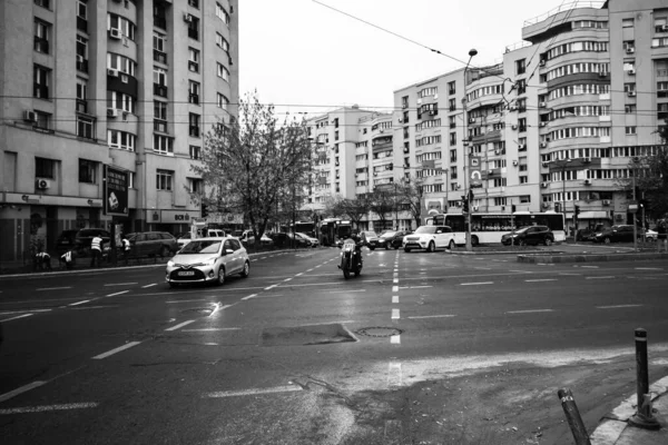 Biltrafik Föroreningar Trafikstockning Stad Centrum Bukarest Rumänien 2022 — Stockfoto