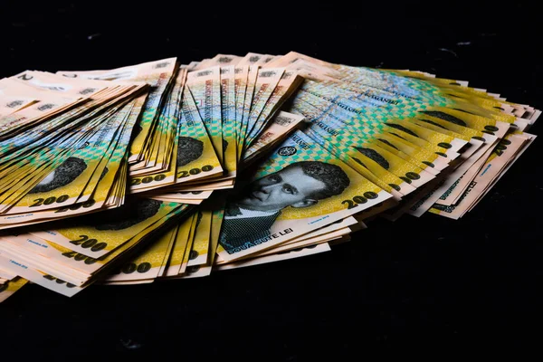 Bir yığın LEI Romanya parası. RON Leu Para Avrupa Para Birimi