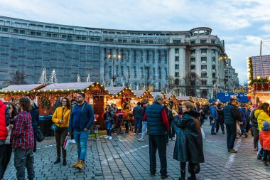 People at Bucharest Christmas Market in downtown Bucharest, Romania, 2022