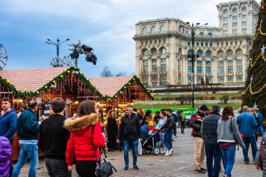 People at Bucharest Christmas Market in downtown Bucharest, Romania, 2022