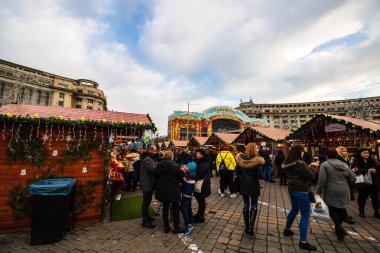 People at Bucharest Christmas Market in downtown Bucharest, Romania, 2022