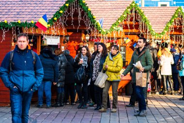 People at Bucharest Christmas Market in downtown Bucharest, Romania, 2022