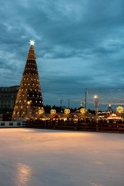 People at Bucharest Christmas Market in downtown Bucharest, Romania, 2022