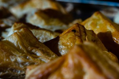 Baked pastry in a bakery window display